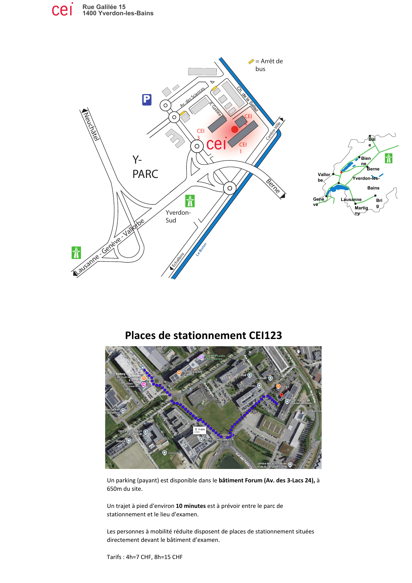Plan d'accès CEI 1 avec parking et accès
